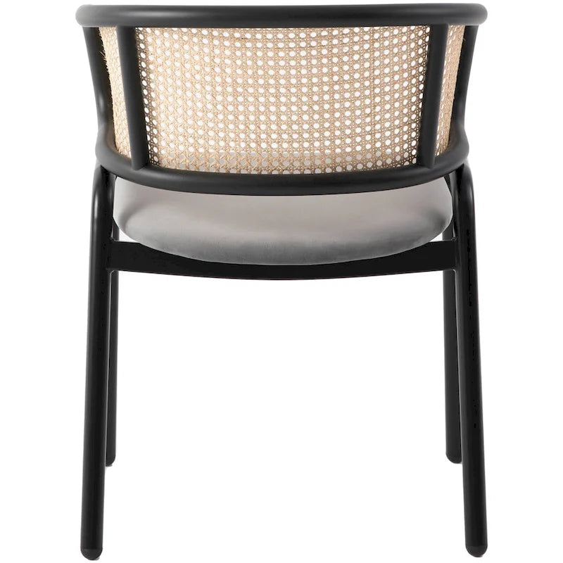 Fauteuil de salle à manger en velours avec dossier en rotin, Bleu marine / Beige / Noir / Gris, Lot de 4