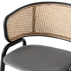 Fauteuil de salle à manger en velours avec dossier en rotin, Bleu marine / Beige / Noir / Gris, Lot de 4