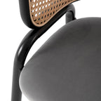 Fauteuil de salle à manger en velours avec dossier en rotin, Bleu marine / Beige / Noir / Gris, Lot de 4