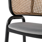 Fauteuil de salle à manger en velours avec dossier en rotin, Bleu marine / Beige / Noir / Gris, Lot de 4