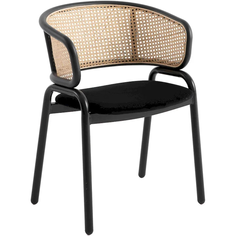 Fauteuil de salle à manger en velours avec dossier en rotin, Bleu marine / Beige / Noir / Gris, Lot de 4