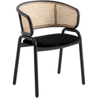 Fauteuil de salle à manger en velours avec dossier en rotin, Bleu marine / Beige / Noir / Gris, Lot de 4