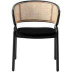 Fauteuil de salle à manger en velours avec dossier en rotin, Bleu marine / Beige / Noir / Gris, Lot de 4