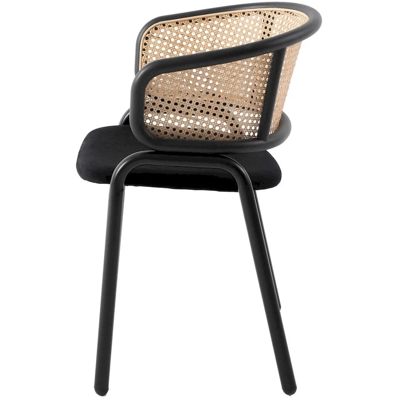 Fauteuil de salle à manger en velours avec dossier en rotin, Bleu marine / Beige / Noir / Gris, Lot de 4