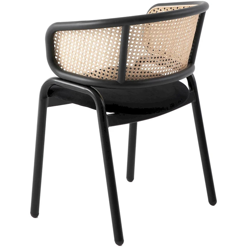 Fauteuil de salle à manger en velours avec dossier en rotin, Bleu marine / Beige / Noir / Gris, Lot de 4
