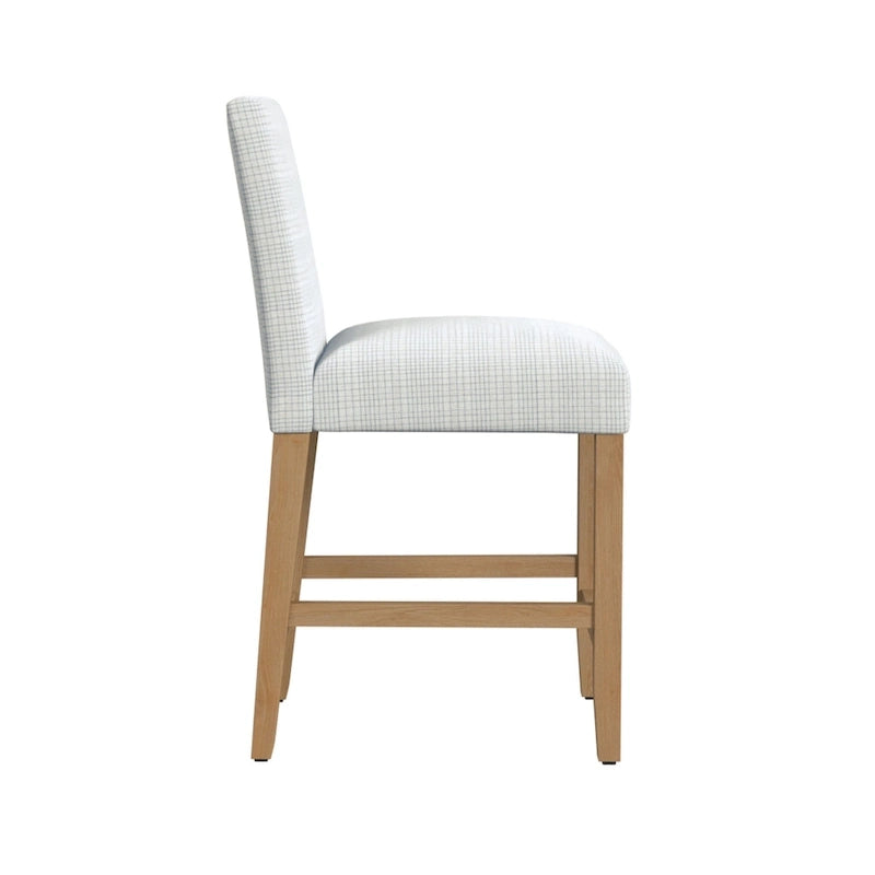Tabouret de comptoir en tissu tissé mini-carreaux, 63,5 cm, pieds en chêne miel, une place