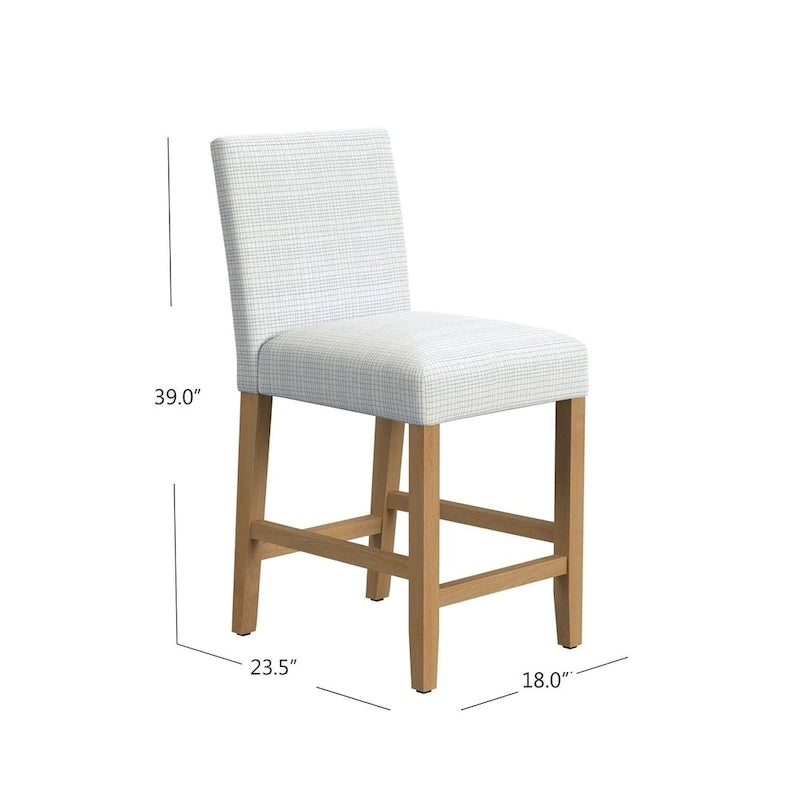 Tabouret de comptoir en tissu tissé mini-carreaux, 63,5 cm, pieds en chêne miel, une place