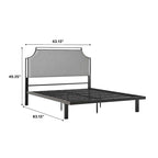 Cadre de lit Queen en métal courbé et tissu gris/beige, 1 personne