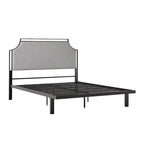 Cadre de lit Queen en métal courbé et tissu gris/beige, 1 personne
