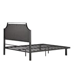 Cadre de lit Queen en métal courbé et tissu gris/beige, 1 personne