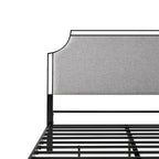 Cadre de lit Queen en métal courbé et tissu gris/beige, 1 personne