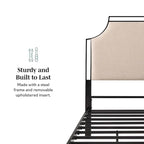 Cadre de lit Queen en métal courbé et tissu gris/beige, 1 personne