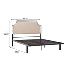 Cadre de lit Queen en métal courbé et tissu gris/beige, 1 personne