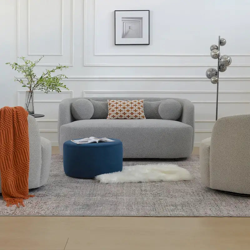 Causeuse Bouclée Taupe / Gris Foncé / Verte / Beige, 2 Places avec Coussins