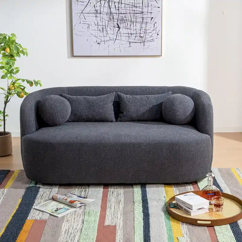 Causeuse Bouclée Taupe / Gris Foncé / Verte / Beige, 2 Places avec Coussins
