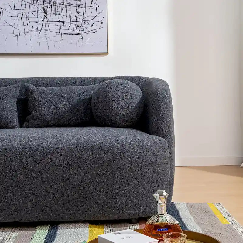 Causeuse Bouclée Taupe / Gris Foncé / Verte / Beige, 2 Places avec Coussins