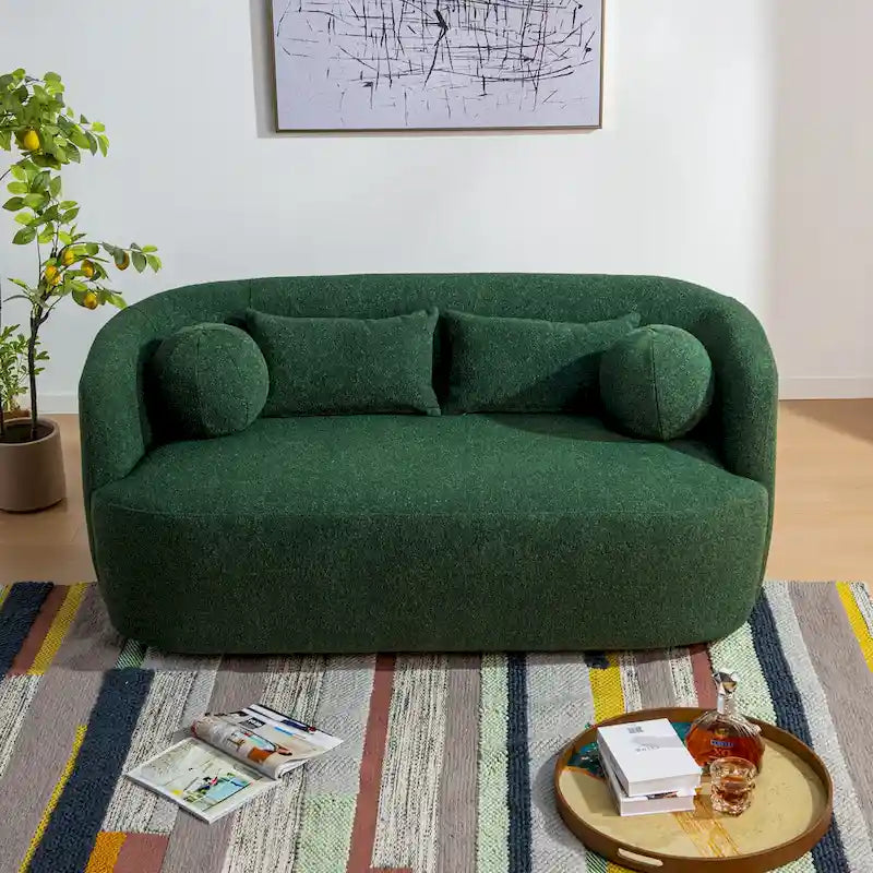 Causeuse Bouclée Taupe / Gris Foncé / Verte / Beige, 2 Places avec Coussins