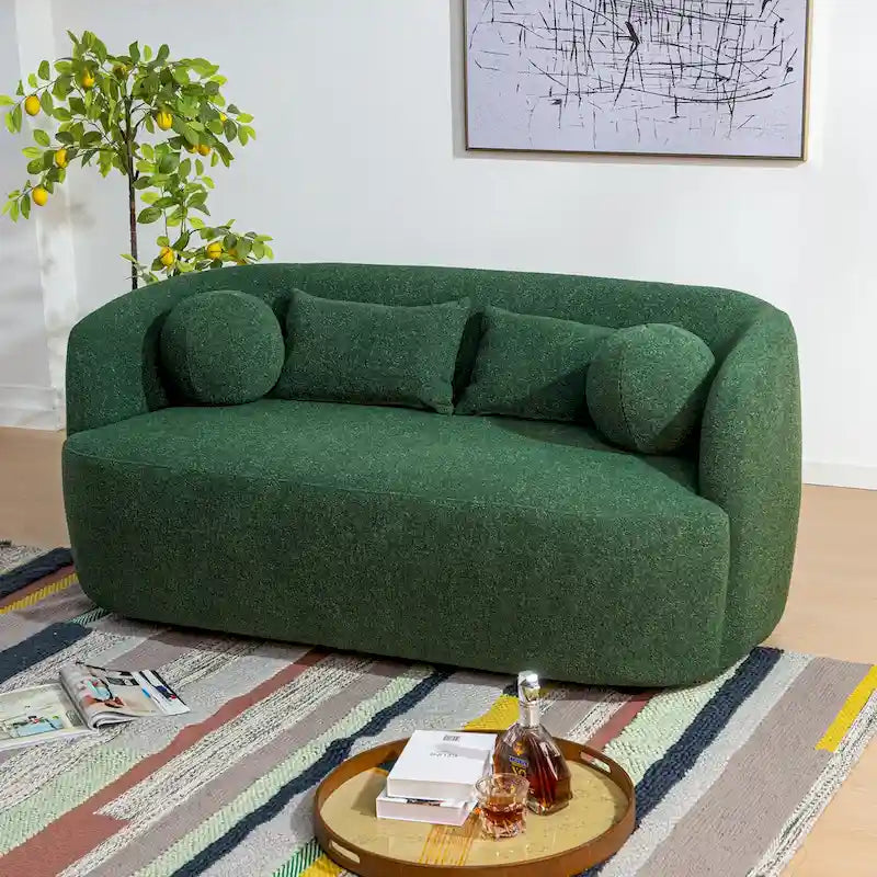 Causeuse Bouclée Taupe / Gris Foncé / Verte / Beige, 2 Places avec Coussins