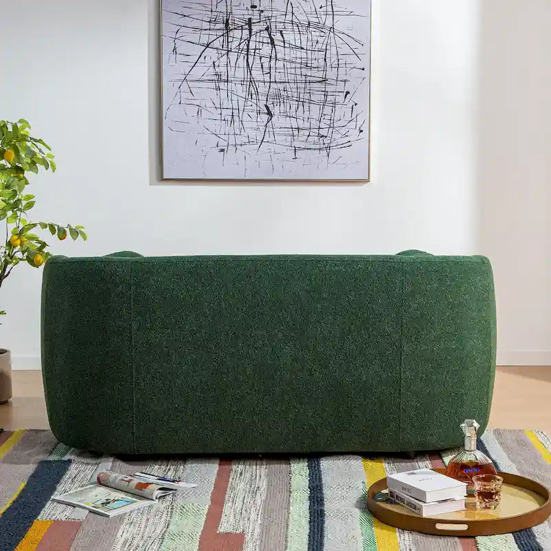 Causeuse Bouclée Taupe / Gris Foncé / Verte / Beige, 2 Places avec Coussins