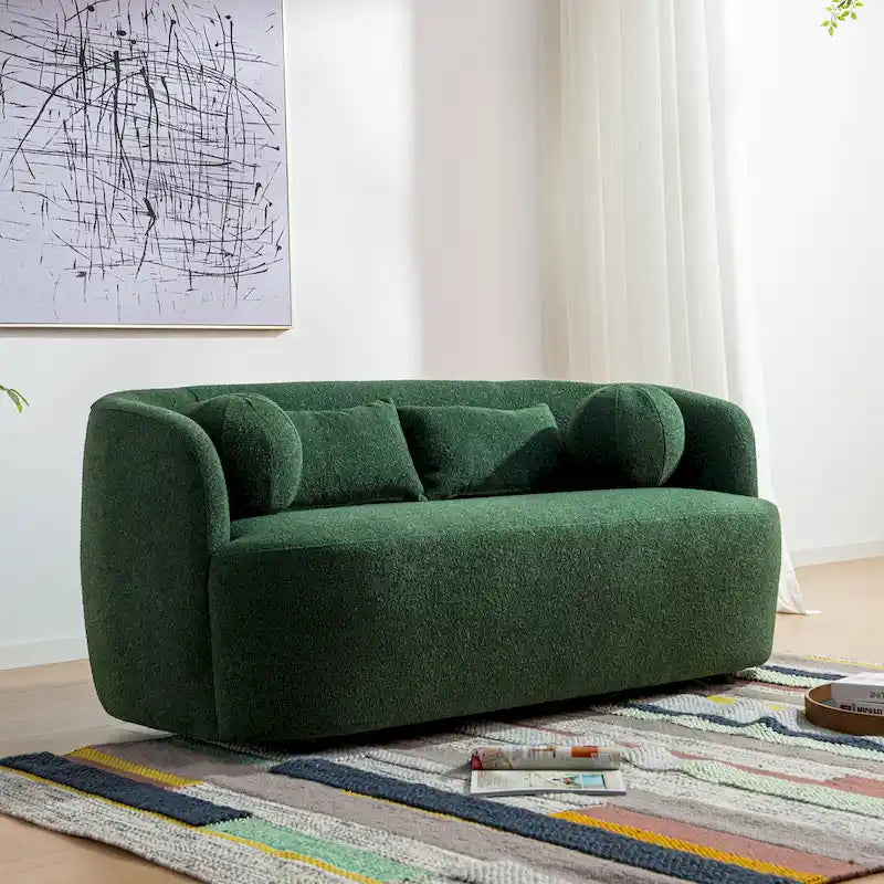Causeuse Bouclée Taupe / Gris Foncé / Verte / Beige, 2 Places avec Coussins