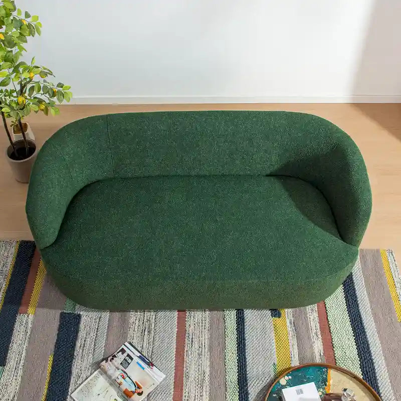 Causeuse Bouclée Taupe / Gris Foncé / Verte / Beige, 2 Places avec Coussins