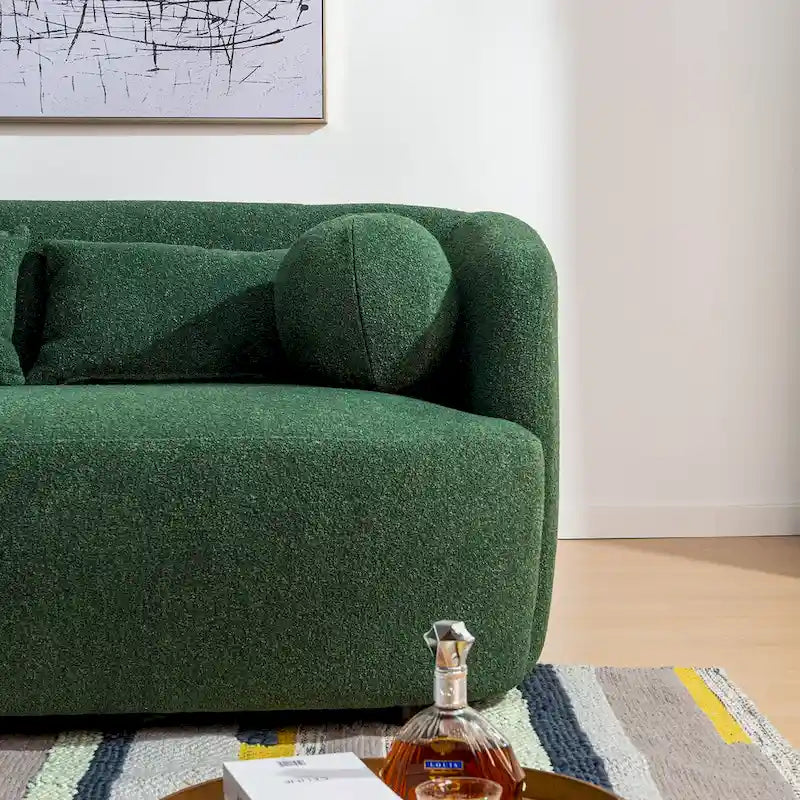 Causeuse Bouclée Taupe / Gris Foncé / Verte / Beige, 2 Places avec Coussins