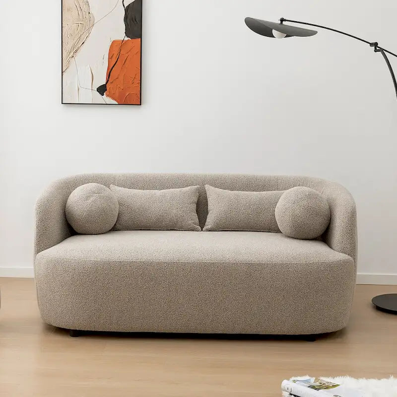 Causeuse Bouclée Taupe / Gris Foncé / Verte / Beige, 2 Places avec Coussins