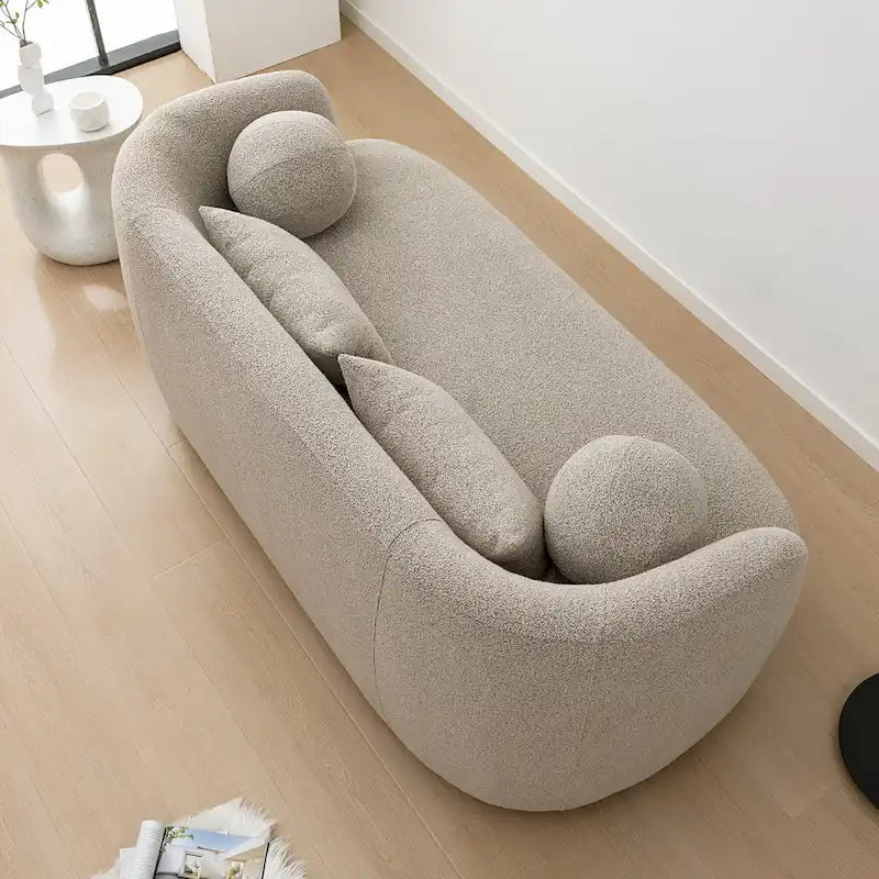 Causeuse Bouclée Taupe / Gris Foncé / Verte / Beige, 2 Places avec Coussins