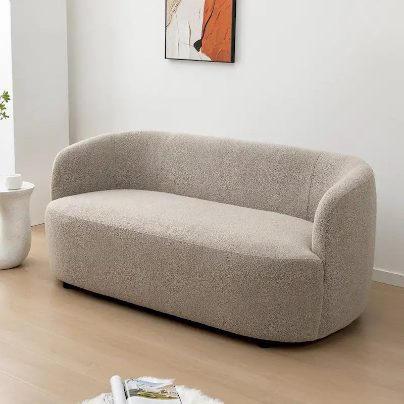 Causeuse Bouclée Taupe / Gris Foncé / Verte / Beige, 2 Places avec Coussins