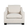 Fauteuil club capitonné bicolore, une place – Beige / Blush clair / Bleu marine / Anthracite avec pieds marron foncé