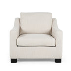 Fauteuil club capitonné bicolore, une place – Beige / Blush clair / Bleu marine / Anthracite avec pieds marron foncé