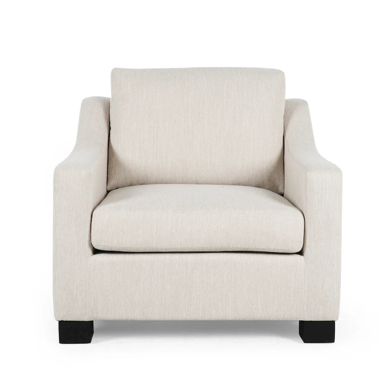Fauteuil club capitonné bicolore, une place – Beige / Blush clair / Bleu marine / Anthracite avec pieds marron foncé