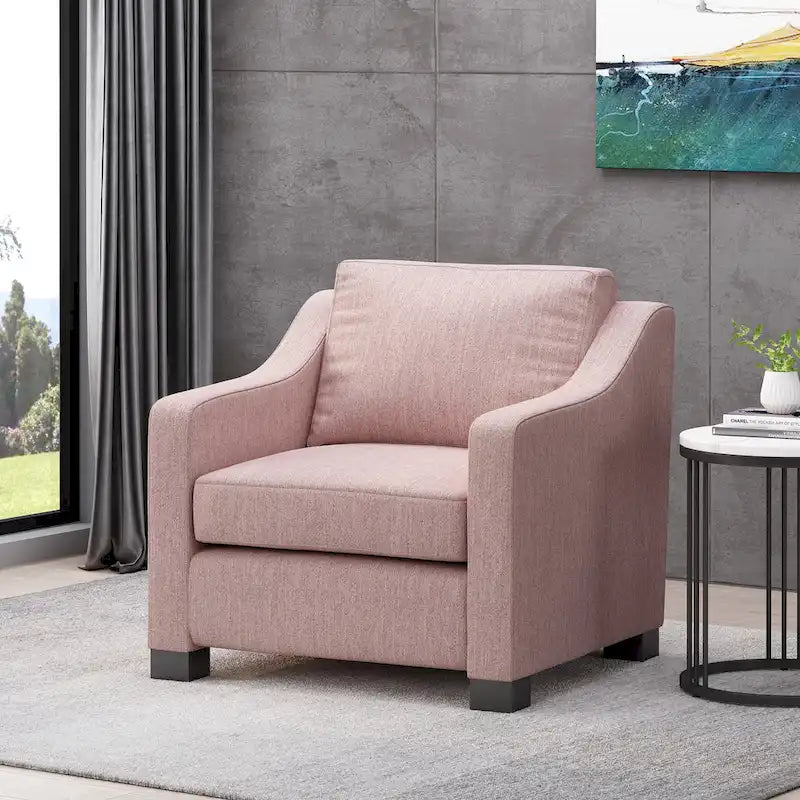 Fauteuil club capitonné bicolore, une place – Beige / Blush clair / Bleu marine / Anthracite avec pieds marron foncé