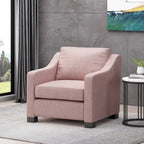 Fauteuil club capitonné bicolore, une place – Beige / Blush clair / Bleu marine / Anthracite avec pieds marron foncé