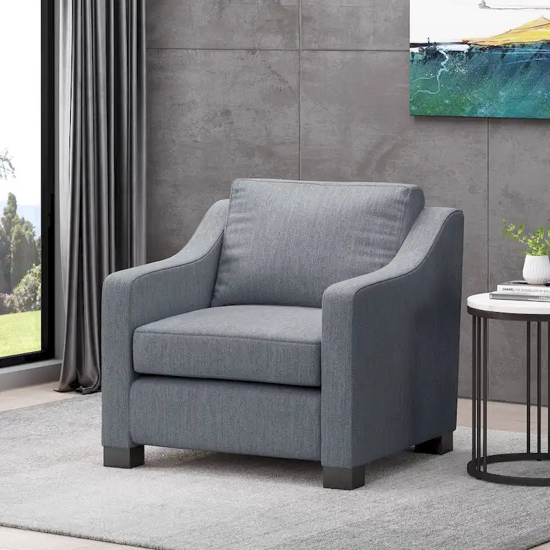 Fauteuil club capitonné bicolore, une place – Beige / Blush clair / Bleu marine / Anthracite avec pieds marron foncé