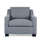 Fauteuil club capitonné bicolore, une place – Beige / Blush clair / Bleu marine / Anthracite avec pieds marron foncé