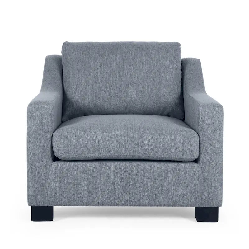 Fauteuil club capitonné bicolore, une place – Beige / Blush clair / Bleu marine / Anthracite avec pieds marron foncé