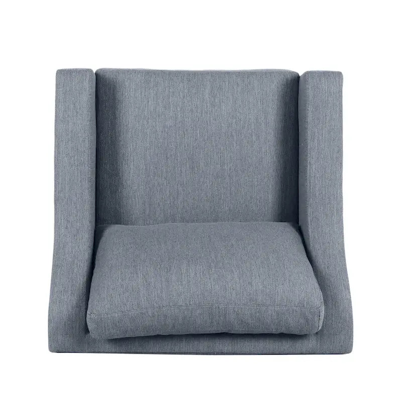 Fauteuil club capitonné bicolore, une place – Beige / Blush clair / Bleu marine / Anthracite avec pieds marron foncé