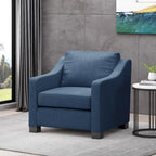 Fauteuil club capitonné bicolore, une place – Beige / Blush clair / Bleu marine / Anthracite avec pieds marron foncé