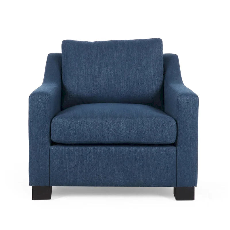 Fauteuil club capitonné bicolore, une place – Beige / Blush clair / Bleu marine / Anthracite avec pieds marron foncé