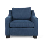 Fauteuil club capitonné bicolore, une place – Beige / Blush clair / Bleu marine / Anthracite avec pieds marron foncé