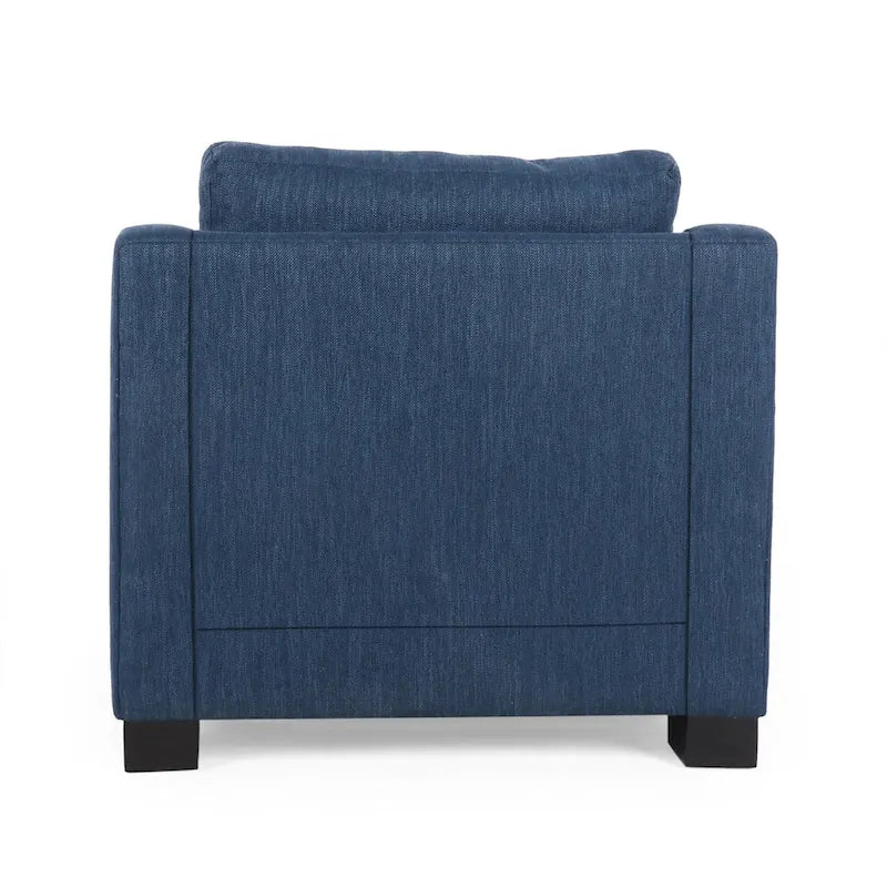 Fauteuil club capitonné bicolore, une place – Beige / Blush clair / Bleu marine / Anthracite avec pieds marron foncé