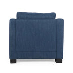 Fauteuil club capitonné bicolore, une place – Beige / Blush clair / Bleu marine / Anthracite avec pieds marron foncé