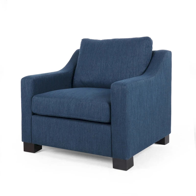 Fauteuil club capitonné bicolore, une place – Beige / Blush clair / Bleu marine / Anthracite avec pieds marron foncé