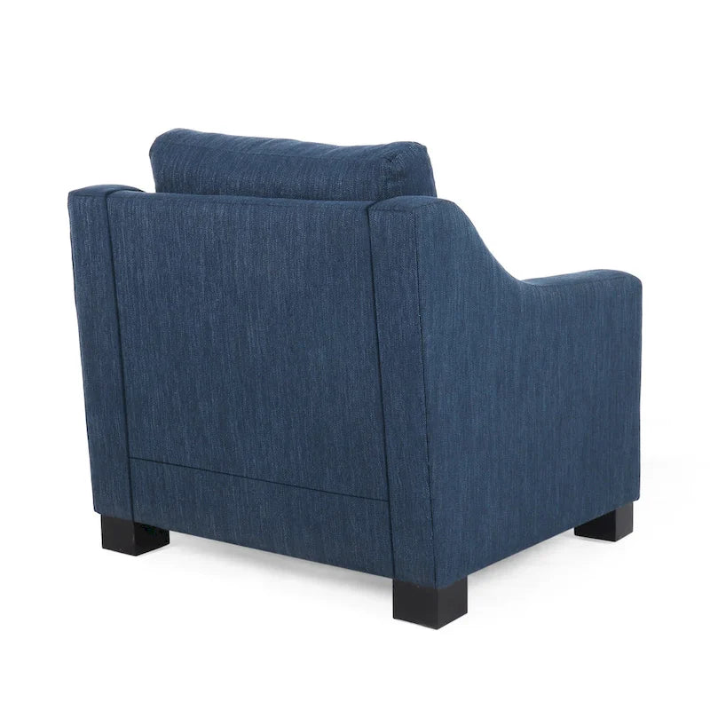 Fauteuil club capitonné bicolore, une place – Beige / Blush clair / Bleu marine / Anthracite avec pieds marron foncé