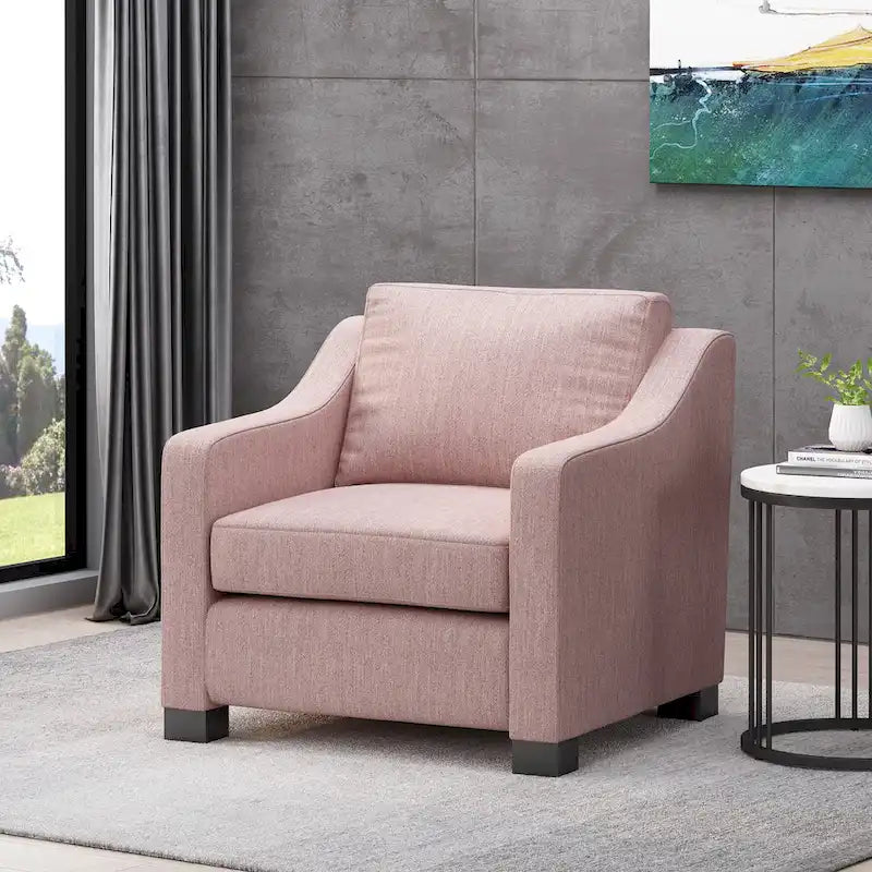 Fauteuil club capitonné bicolore, une place – Beige / Blush clair / Bleu marine / Anthracite avec pieds marron foncé