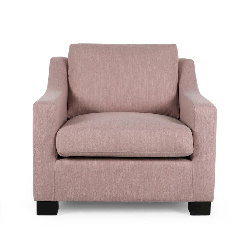 Fauteuil club capitonné bicolore, une place – Beige / Blush clair / Bleu marine / Anthracite avec pieds marron foncé