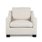 Fauteuil club capitonné bicolore, une place – Beige / Blush clair / Bleu marine / Anthracite avec pieds marron foncé