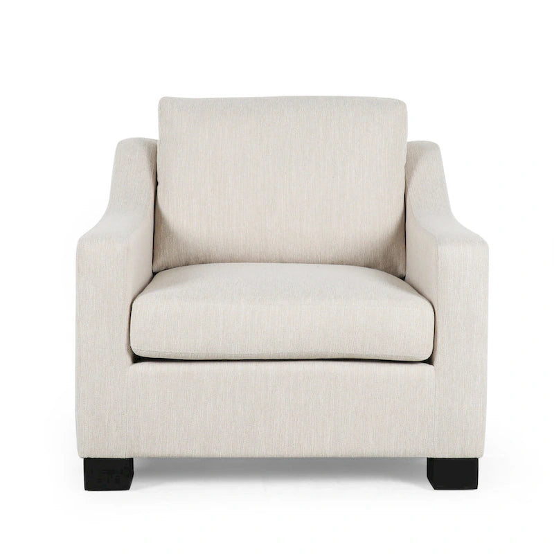 Fauteuil club capitonné bicolore, une place – Beige / Blush clair / Bleu marine / Anthracite avec pieds marron foncé