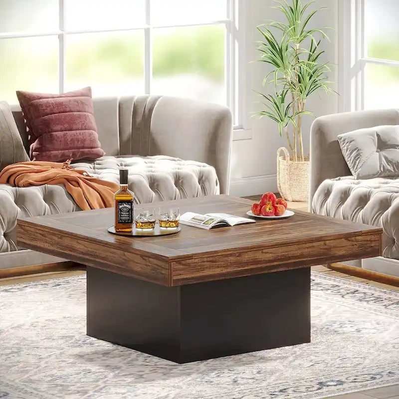 Table basse carrée à LED marron / gris / noir / jaune / beige / naturelle, bois d'ingénierie, 1 pièce